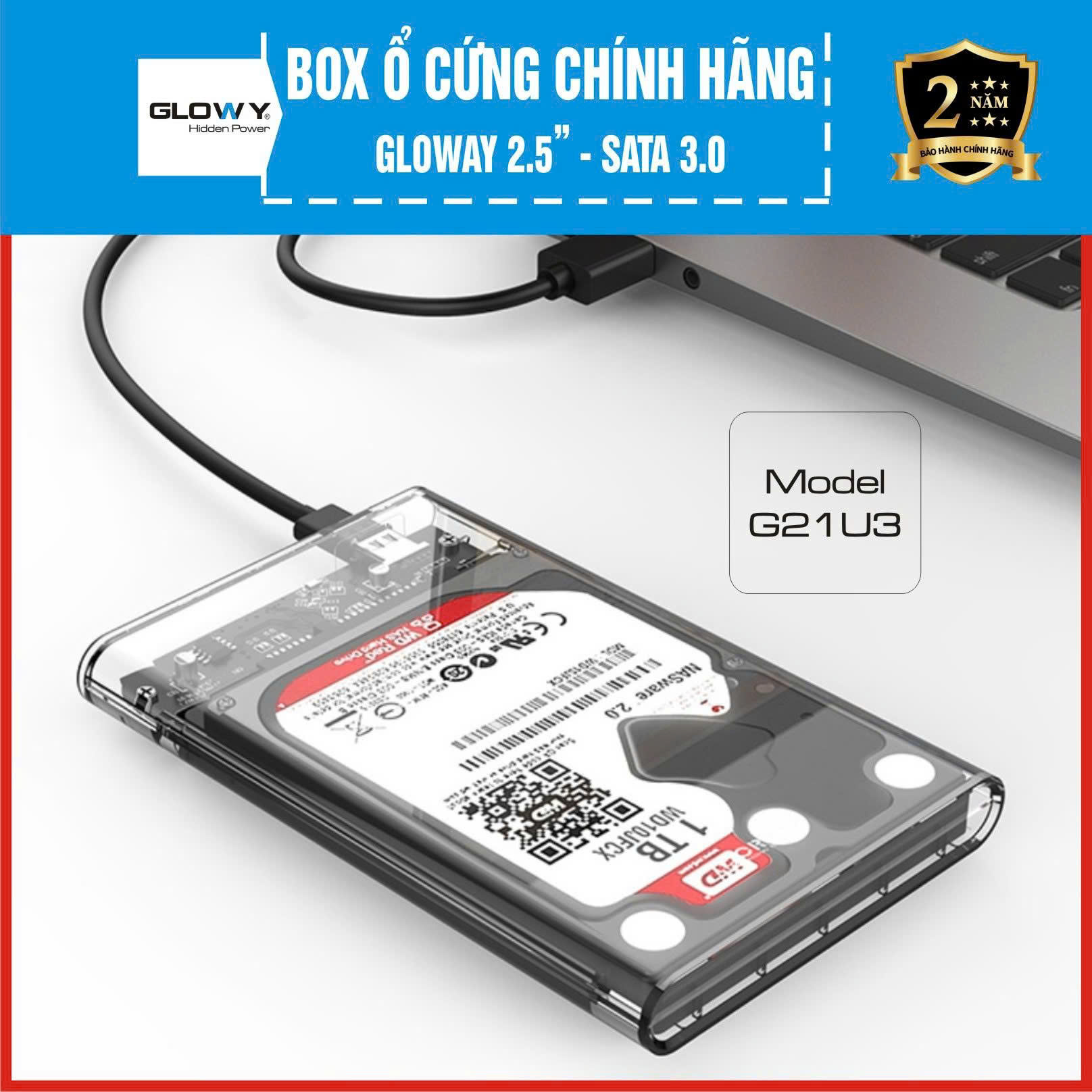 BOX HDD 2.5" GLOWY G21U3 Trong suốt (USB 3.0) Chính Hãng