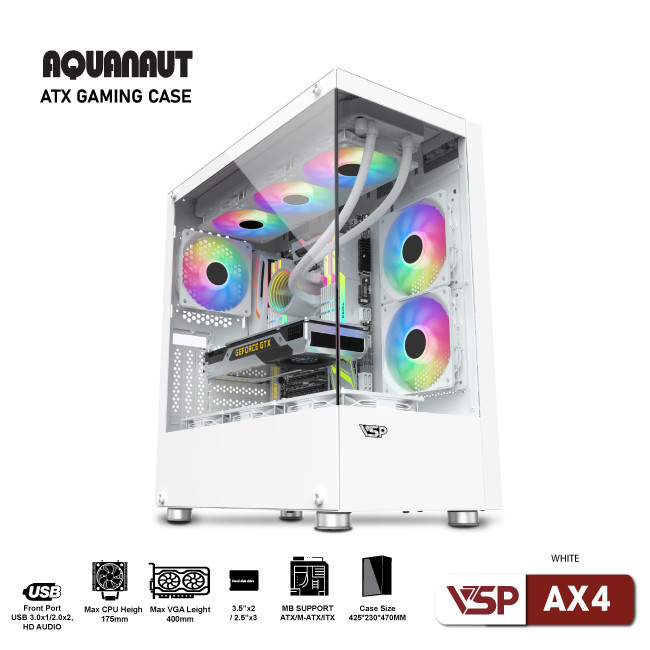 CASE E-ROG ES7 Trắng (Sẵn 1Fan 20cm + 1Fan 12cm LED RGB)