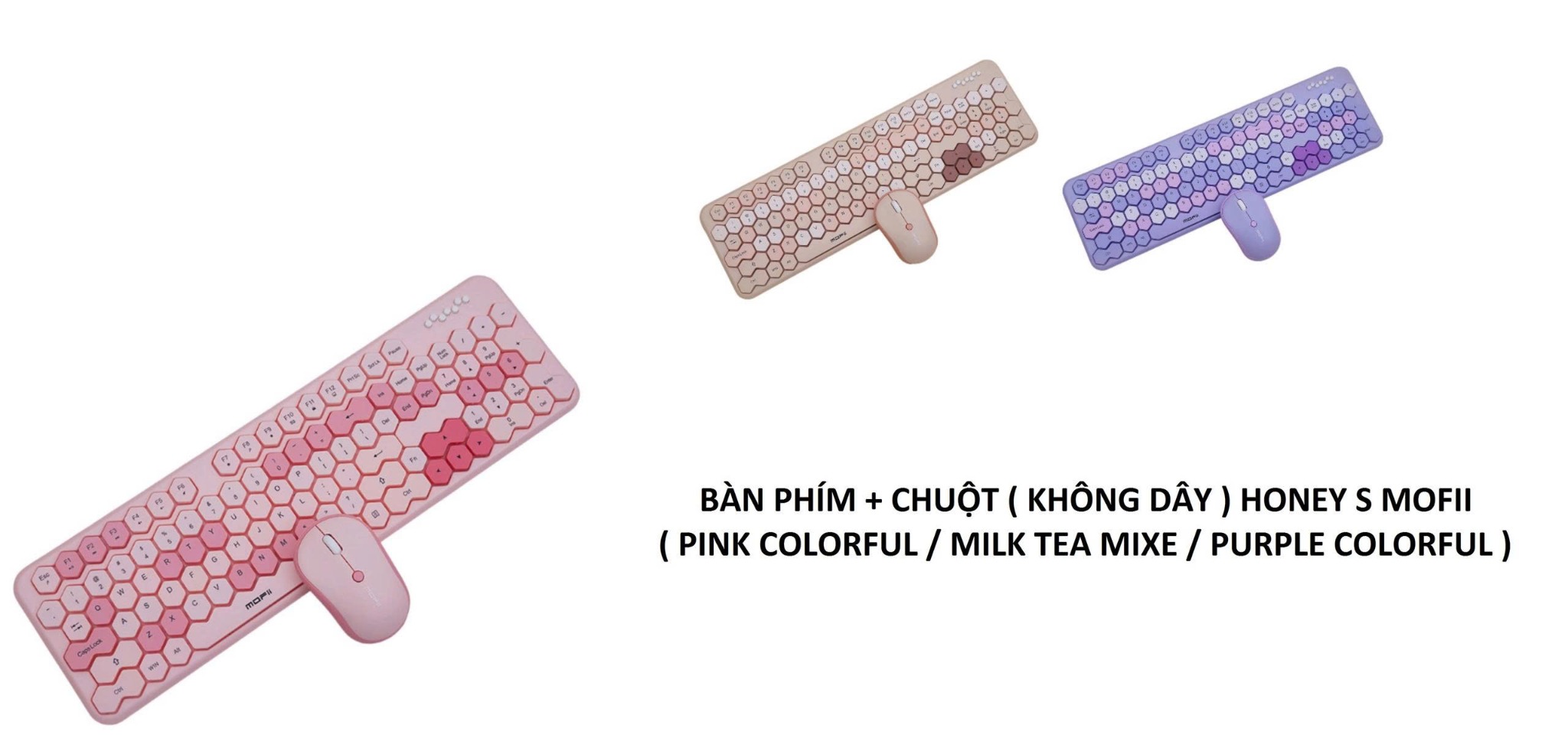 COMBO Không Dây KB+MO MOFII HONEY S (Hồng/Tím/Trà Sữa)