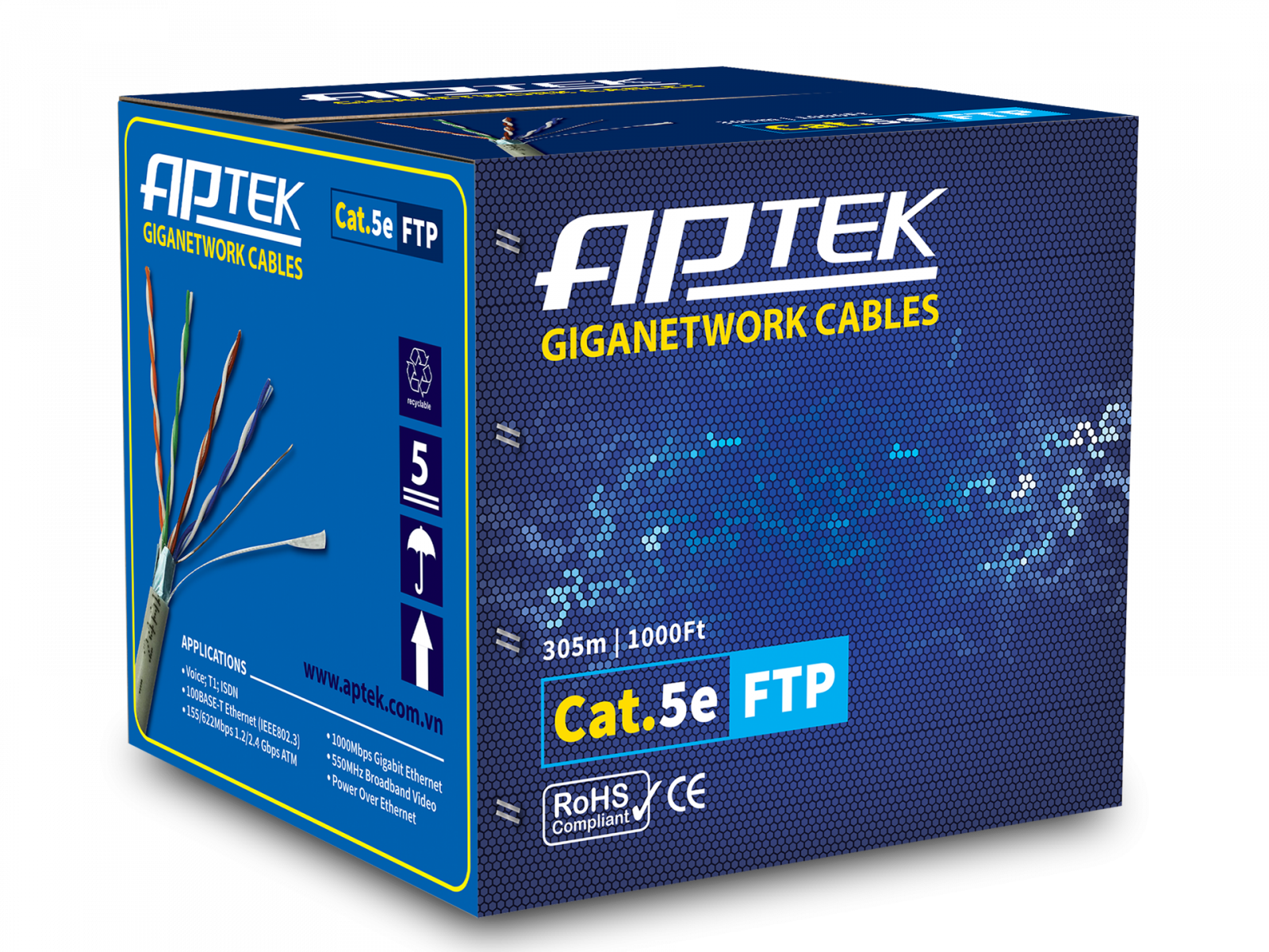 CABLE MẠNG (305M) 5E FTP APTEK Chống Nhiễu (Màu Xanh)