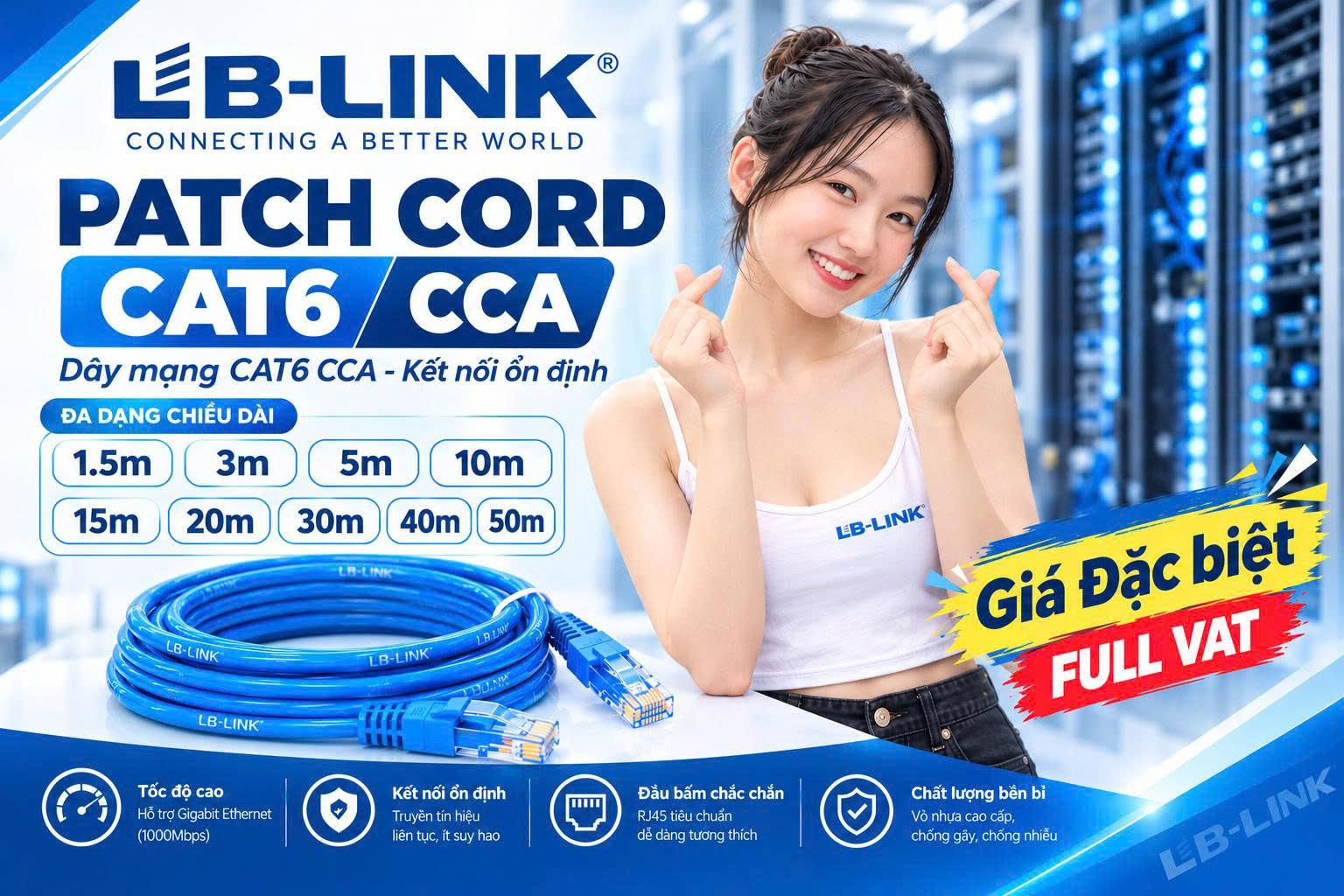 CABLE MẠNG 3M LBLINK Cat6 (Xanh)