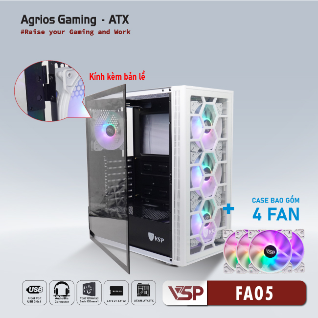 CASE VSP FA05 Trắng (Mặt trước Lưới + 4 Fan)