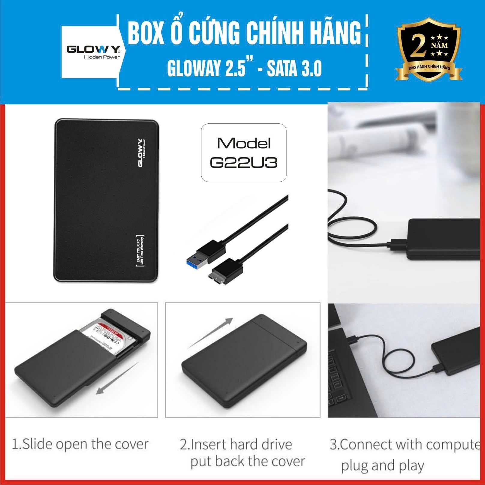 BOX HDD 2.5" GLOWY G22U3 màu Đen (USB 3.0) Chính Hãng