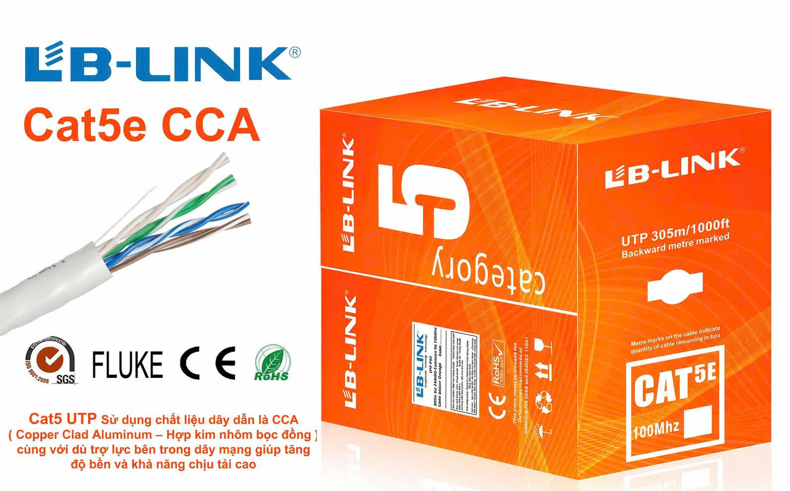 CABLE MẠNG (305M) 5E LBLINK (Màu Trắng) Chính Hãng