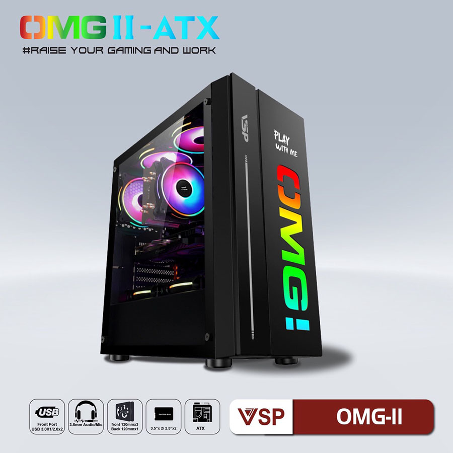 CASE OMGE/II-ATX (Đỏ Đen) Trước Led-Kính Cường lực