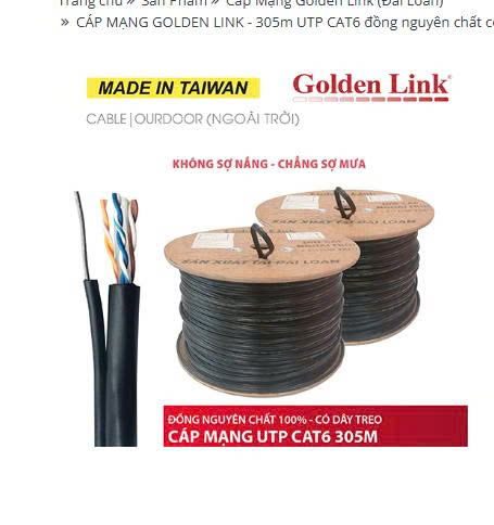 CABLE (305M) 6E GOLDEN LINK (100% Đồng) Ngoài Trời Kèm Dây Thép Cường Lực