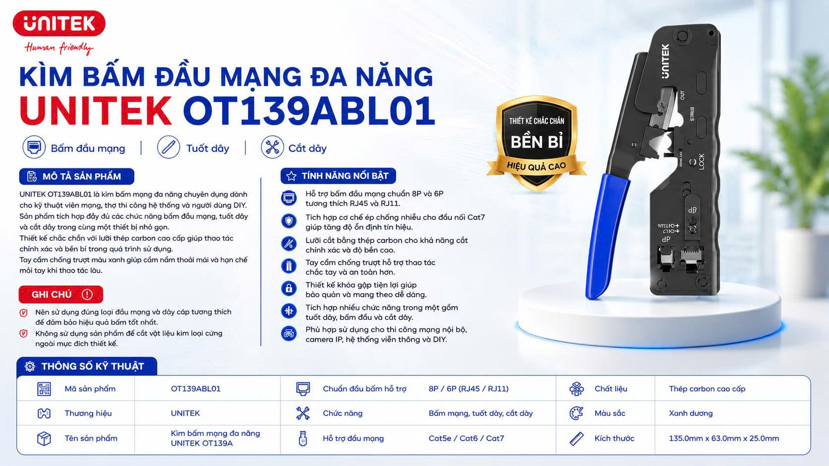 KÌM BẤM MẠNG UNITEK OT139ABL01 (Đa năng)