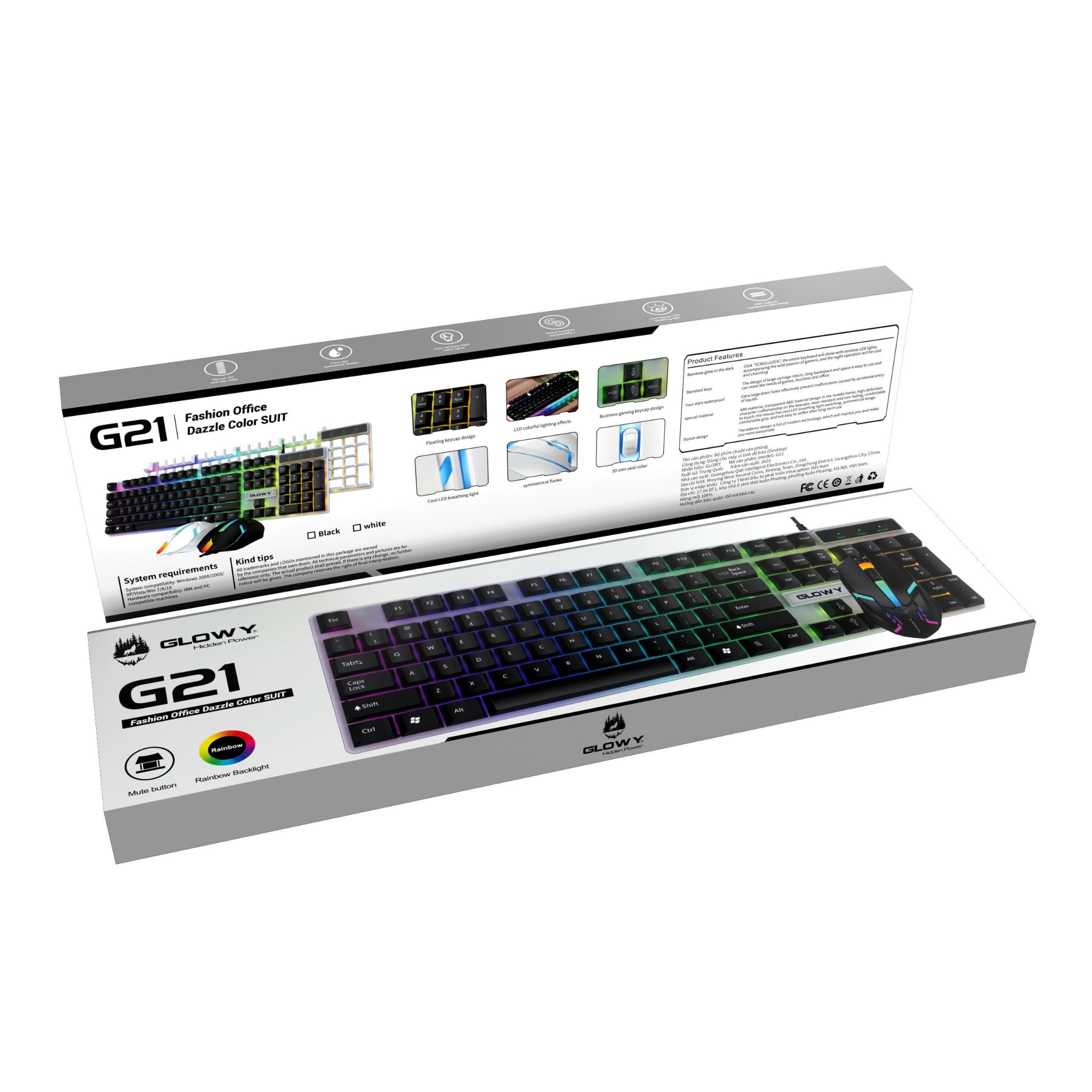 COMBO KB+MO GLOWY G21 LED RGB (Giả Cơ) Chính Hãng