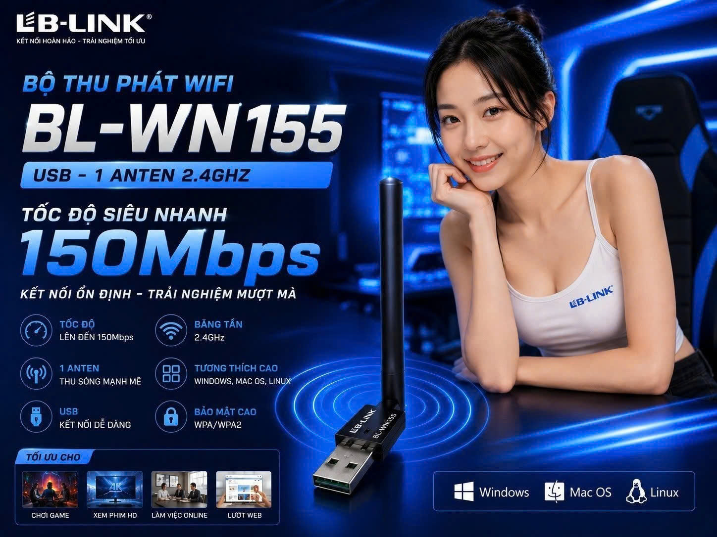 USB THU WIFI LB-LINK WN155A 150M 1Anten Chính Hãng