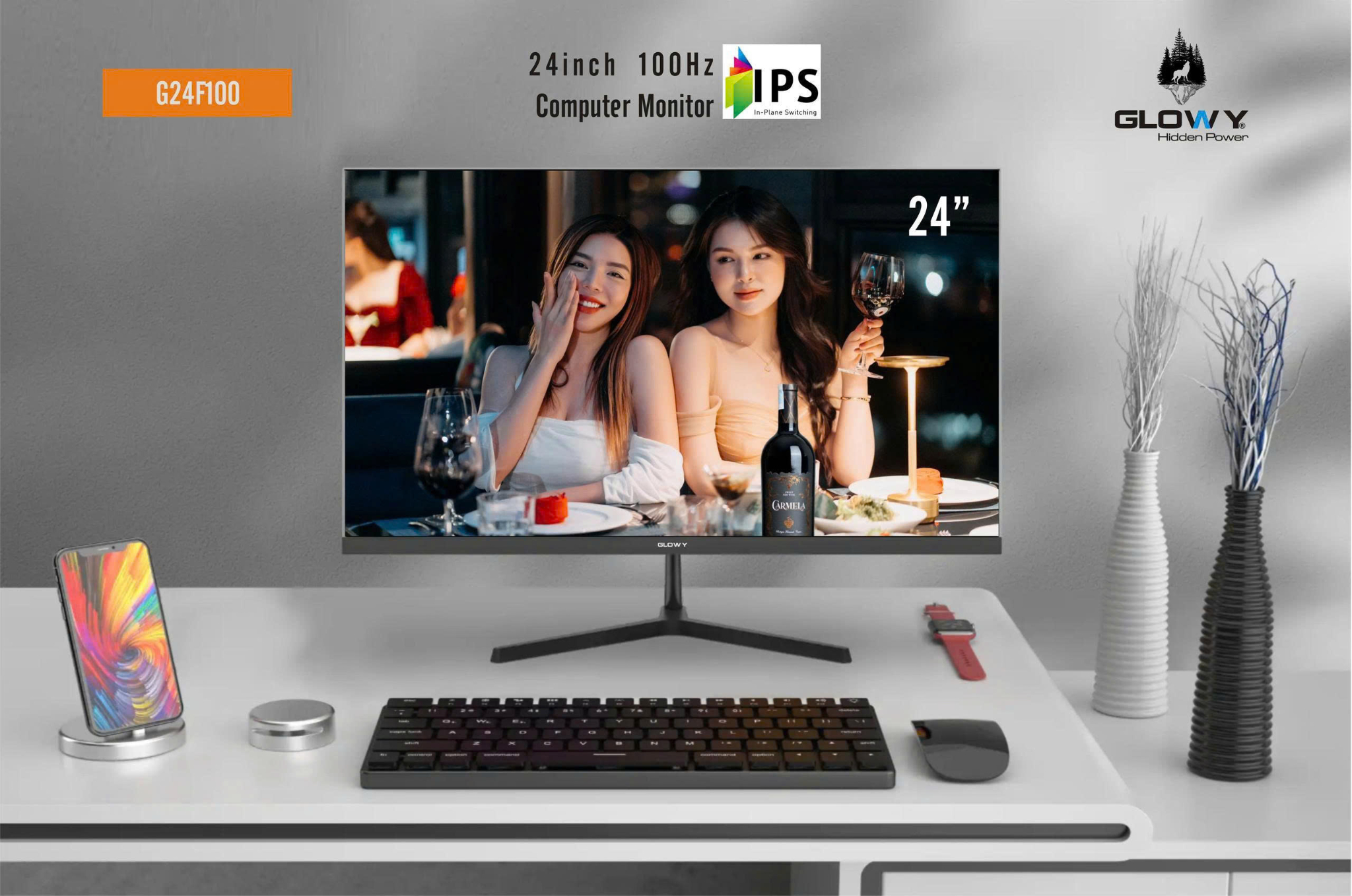 LCD 24” GLOWY G24F100 (IPS/100Hz/VGA/HDMI) Chính Hãng