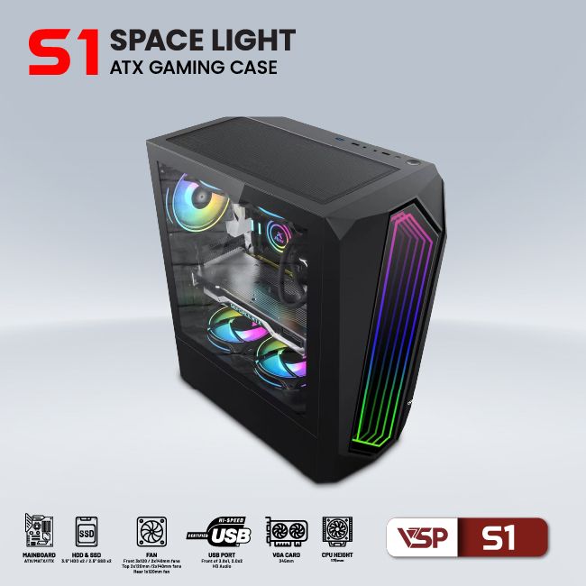 CASE S1 Đen (LED ARGB Vô Cực mặt trước)