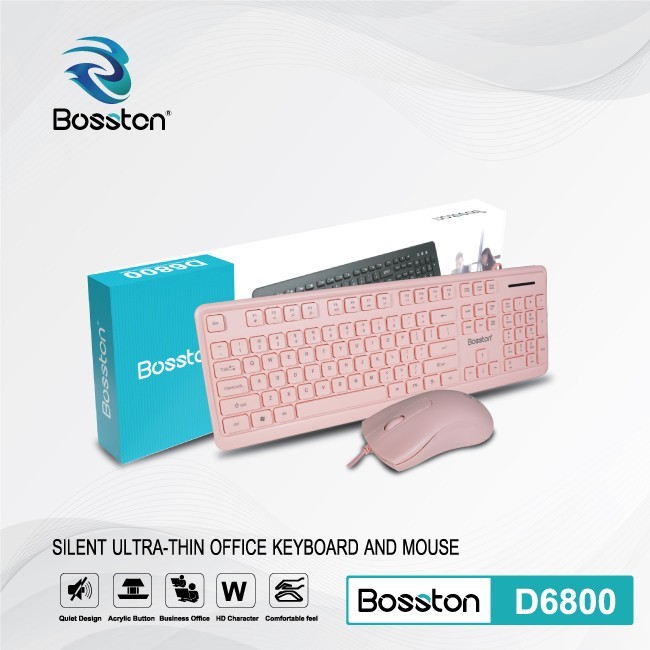 COMBO KB + MO BOSSTON D6800 (Trắng, Hồng)