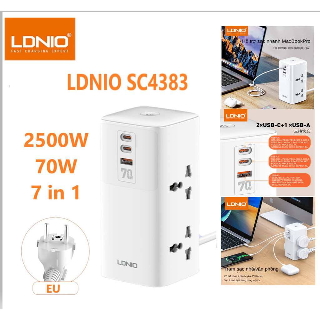 Ổ Điện 4Port +USB +TypeC 2500W 2m SC4383