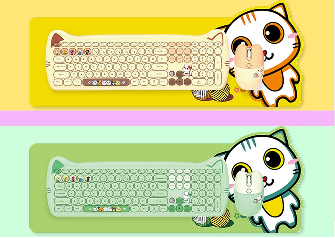 COMBO Không Dây KB+MO GEEZER CAT PLUS (Beige + Green)