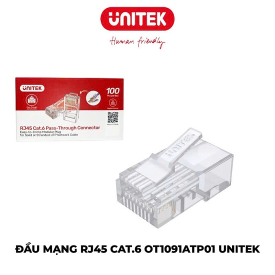 ĐẦU RJ45 XUYÊN THẤU UNITEK OT1091ATP01 Cat6 Nhựa 100c/hộp